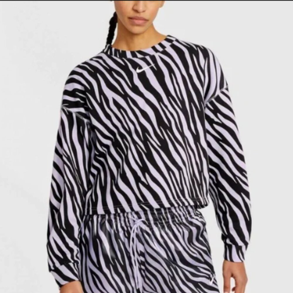 Nike Icon Clash Zebra Print Crew Active Cropped Pullover Sweatshirt Size Medium